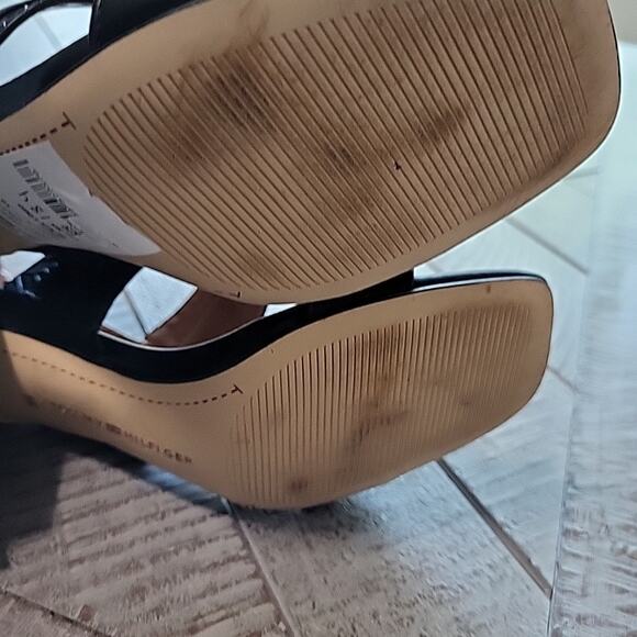 Tommy Hilfiger Women's Block Heel Slide Block Heel Gold Logo Stacked Heel - Picture 8 of 10